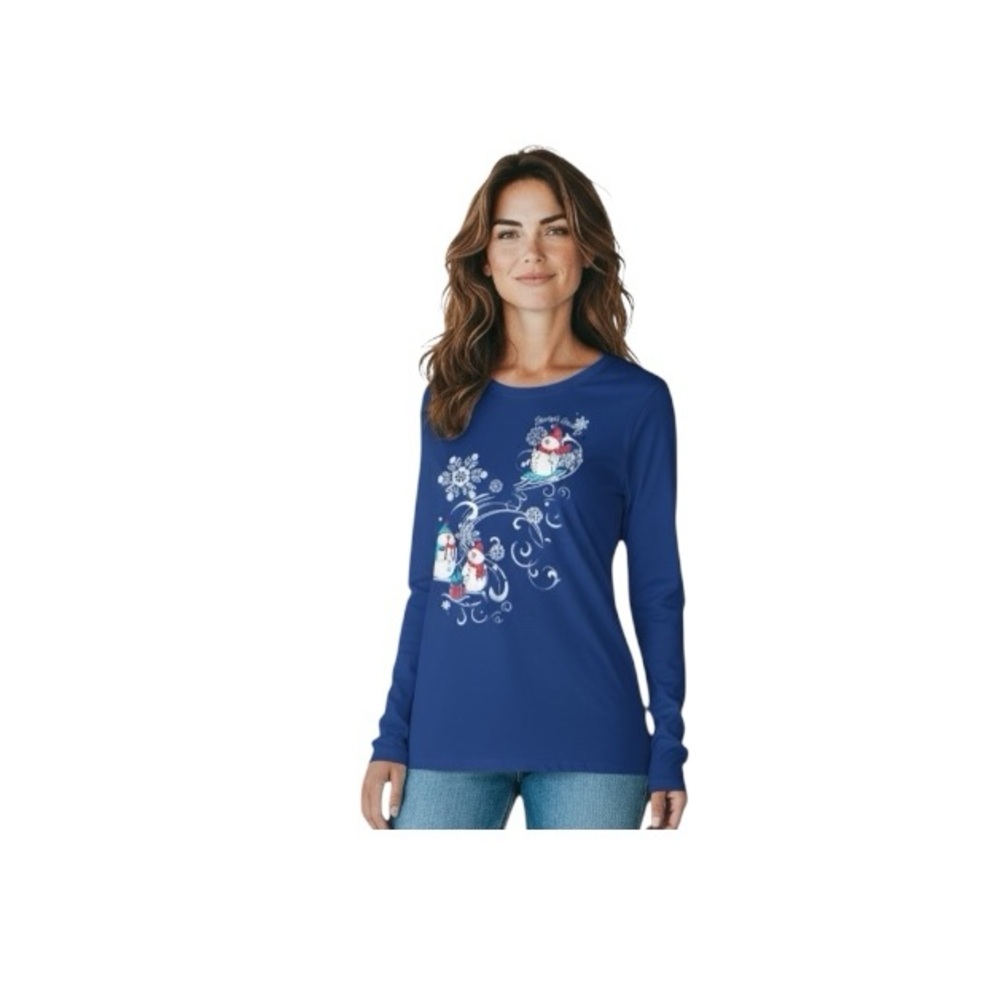 Holiday Time Royal Blue Snowman Long Sleeve Tee - Picture 9 of 12